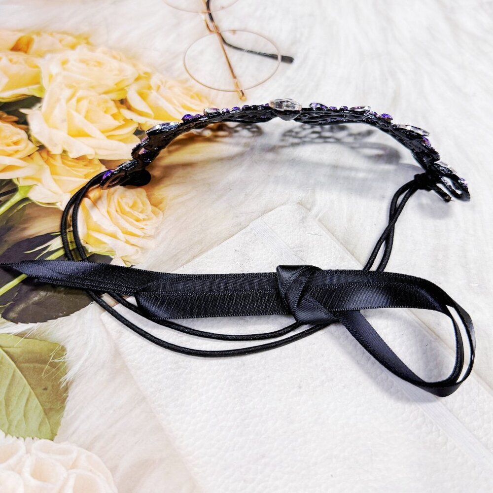 Purple Crystal Masquerade Mask - Elegant Women's Accessory - Picture 6 of 9